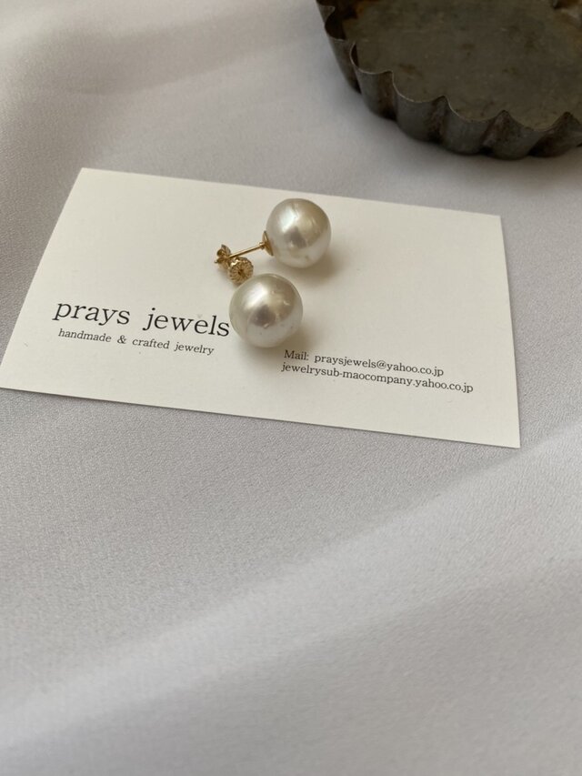 14kgf 南洋真珠 South Sea Pearls一粒パールピアス大粒13～13.5ｍｍ