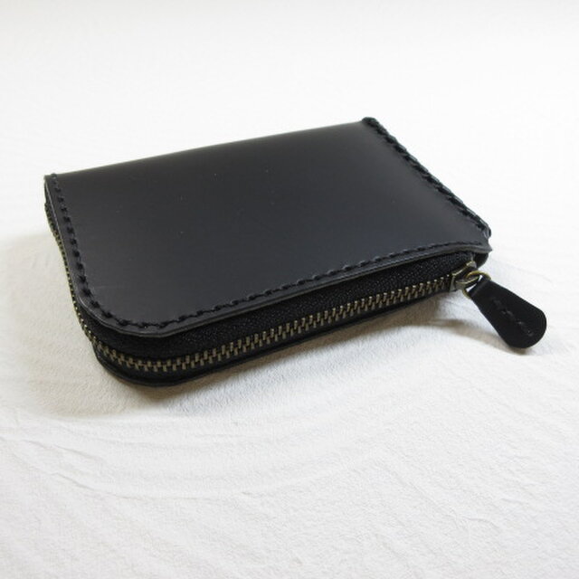 《牛革》Ｌ字ファスナー・コインケース・スリムタイプ・ブラック・0001