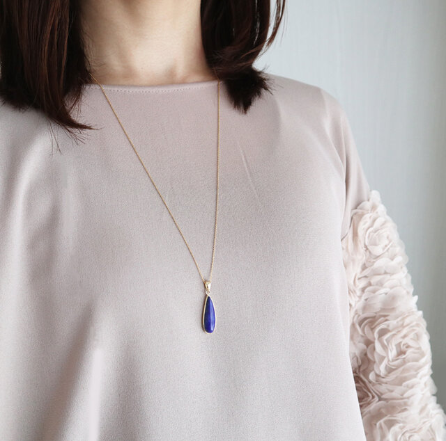 14kgf 大粒 ラピスラズリ ピアス 天然石 ロング ペアシェイプ枠留め