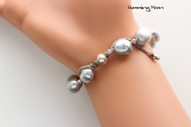 tenthousandthings シルバー×パール ブレスレット silvers925》大粒のバロック淡水パールのコードブレスレット