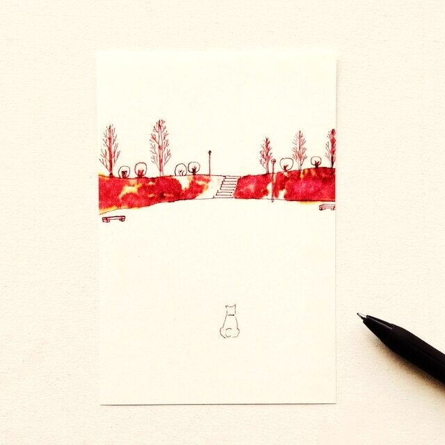 ポストカード「⑪秋空と犬」3枚～　絵葉書｜紙雑貨｜イラスト