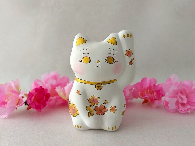 花詰タッチ招き猫　作家作品 花詰タッチ招き猫 作家作品 九谷焼の縁起物専門店 マルヨネ 陶芸