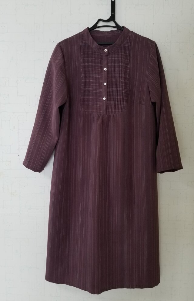 着物リメイクワンピース3454 着物リメイク フロントヨーク切り替えピンタックいっぱいワンピース