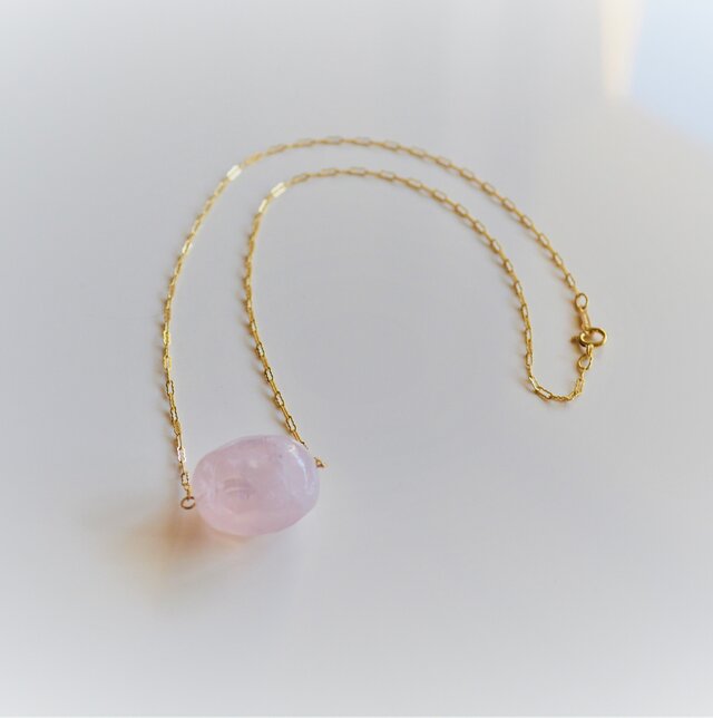 ★天然石ローズクォーツの14kgfチェーンネックレス★送料無料♪