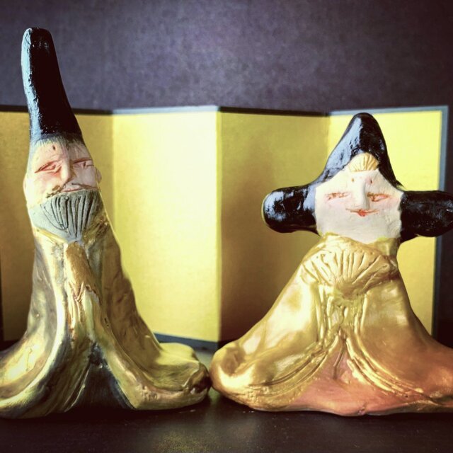 【箱付】黄金  絵付け雛人形 内裏雛