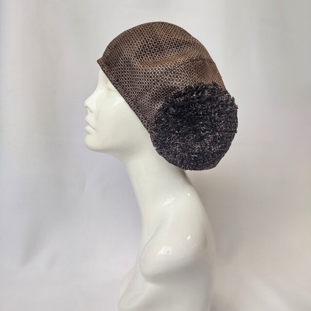 着物リメイクお花ベレー帽：本場大島紬・泥染め　着物リメイク／国内送料無料／2201b01