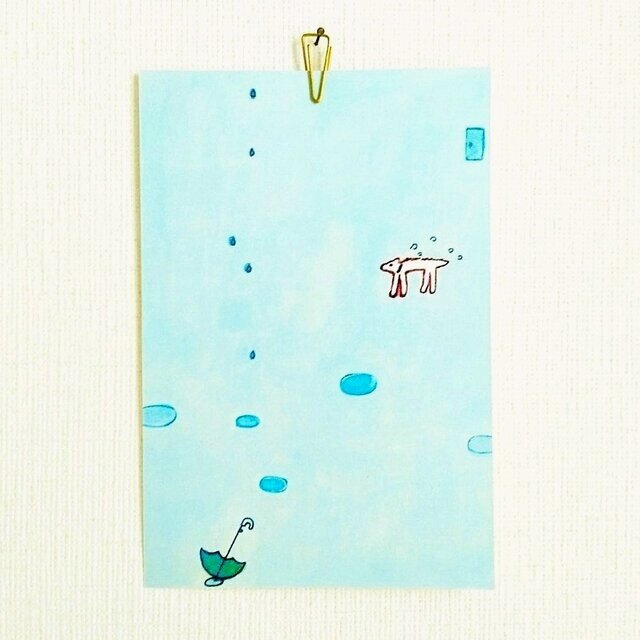 ポストカード「⑬白い犬と雨」3枚～　絵葉書｜紙雑貨｜イラスト