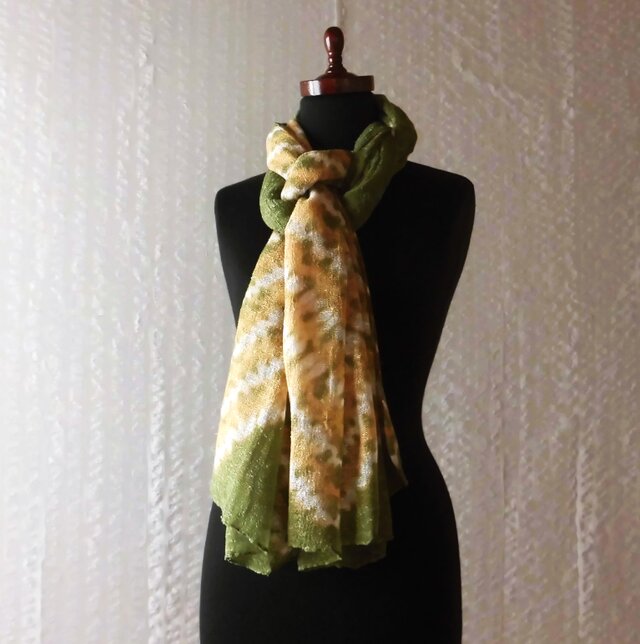 *絞り染*菜の花色のふんわりストール 大判