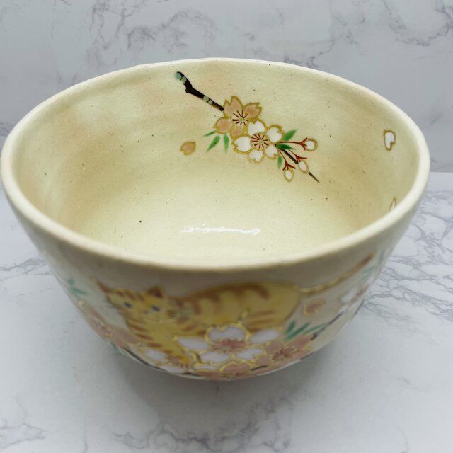 京焼 抹茶碗 桜と猫 | iichi 日々の暮らしを心地よくする