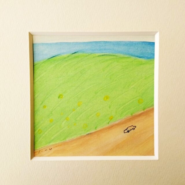 原画】水彩風景画 海辺の小道 額縁付き 自然アート 一点物 一点物