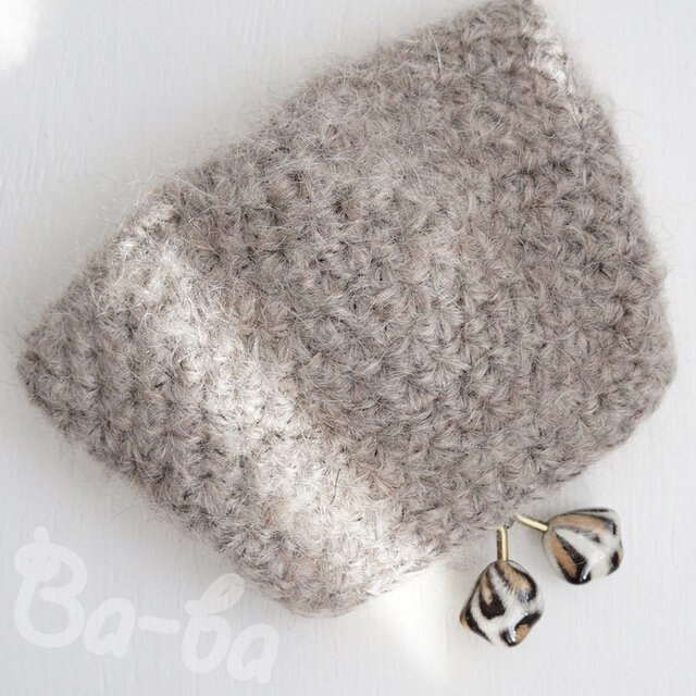 ばあば作♪さらに大きめ・ふわっとスクエアがま口（mohair gray・C1533）