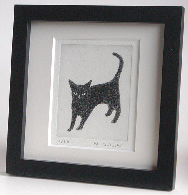 黒い猫・2022/ 銅版画 (額あり） | iichi 日々の暮らしを心地よくする 