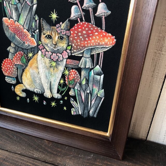 桜の木と猫 アクリル画 原画 サイズF3 - 絵画