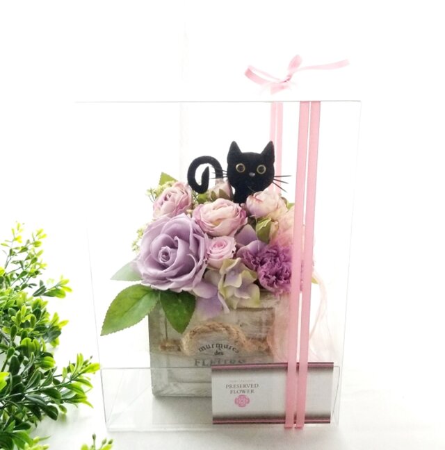 花畑の猫【ピンクパープル】プリザーブドフラワー カーネーション 誕生