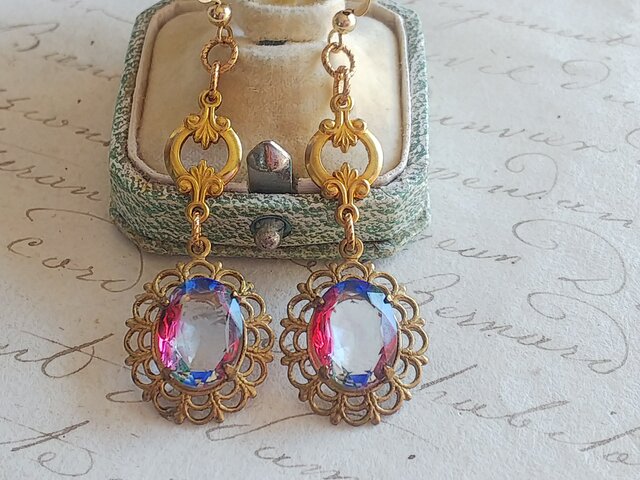 ヴィンテージ アイリスGlass・フルールドリス クラシカル 14Kgfピアス