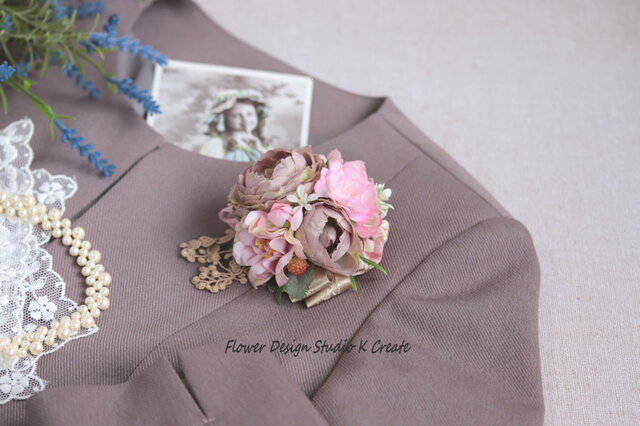 薔薇と桜のラウンドコサージュ 結婚式 入学式 卒業式 入園式 卒園式