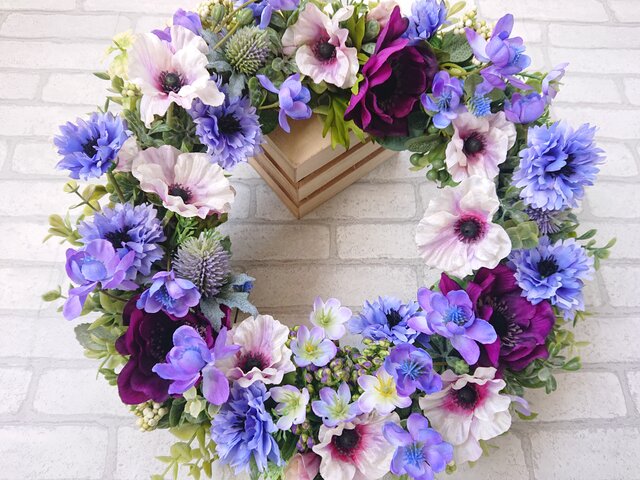 商品名【茉白】ゆきこ❤️ナチュラル♥アネモネのフラワーリース 玄関