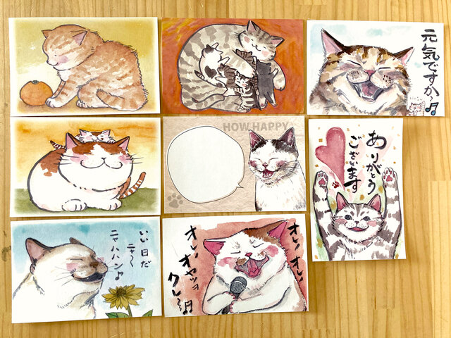 猫のポストカード：メッセージ猫：お得８枚セット | iichi