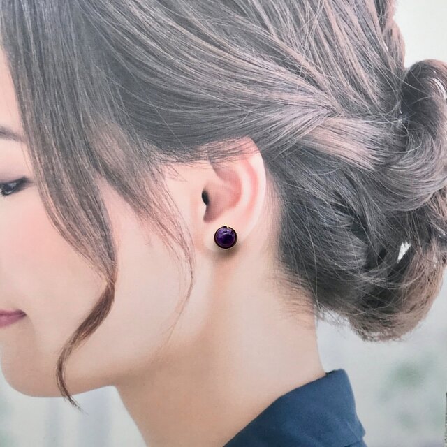 チャロアイト 1粒ピアス 14kgf パープル 世界三大ヒーリングストーン