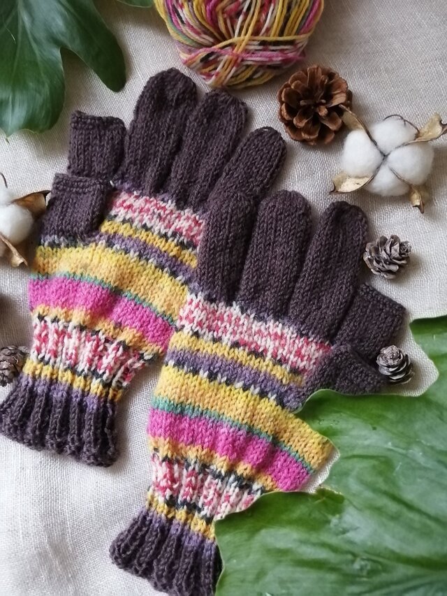 【再々版】茶色のプリンセス～オパール毛糸のスマホ対応５本指手袋