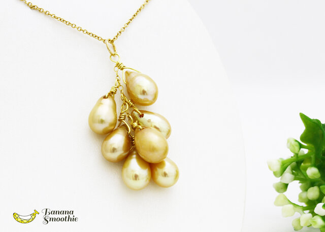 大丸 6粒パールK18金刻印 金具も金 ネックレス ぶどう全体重量4.51g 真珠ネックレス パール ホワイト系 6.5-6.9mm 29.28g 42cm