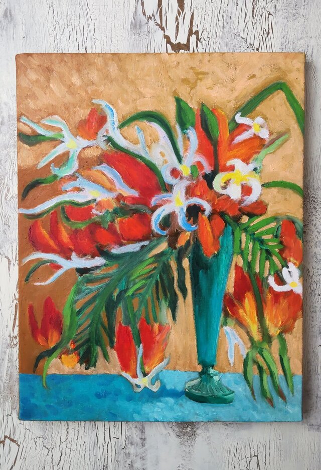 絵画「花瓶の花」F6・油彩・原画・裏紐付き | iichi 日々の暮らしを