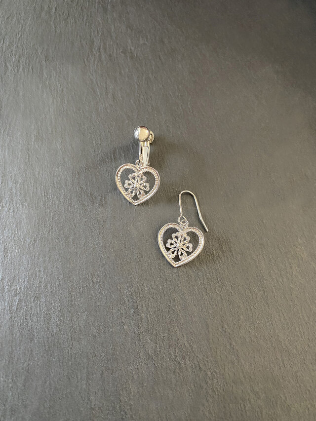 【銀線細工】Heart(S)ピアスorイヤリング/SV925