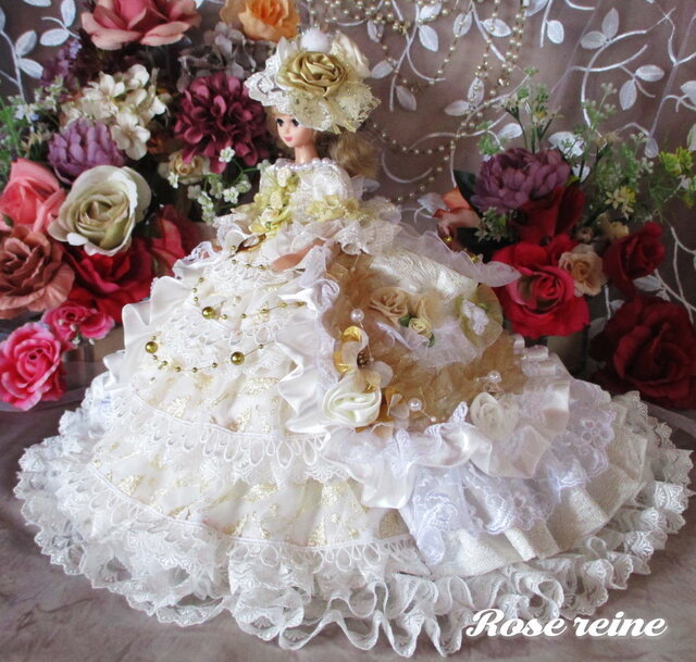 アンネローゼ王妃 ゴージャスシャンパンゴールドのボリュームフリルドールドレス アンネローゼ王妃 ゴージャスシャンパンゴールドのボリューム