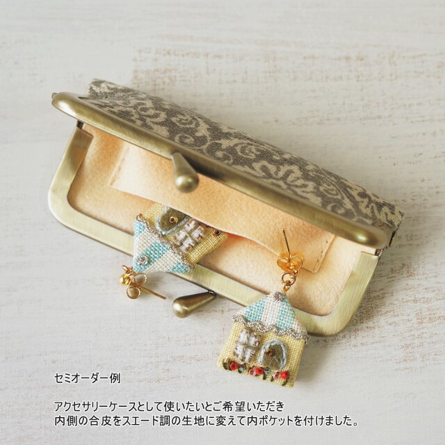 □がま口印鑑ケース 【Lサイズ】 / ライトグレーフラワー□ hanko case