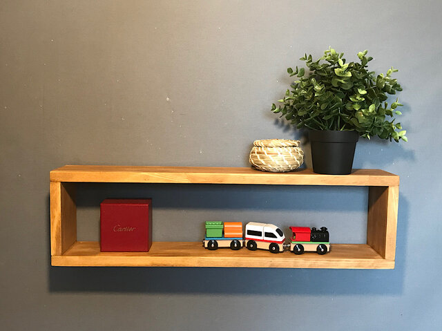 送料無料】 ウォールシェルフ ロの字 60cm 19cm ライトブラウン 隠し