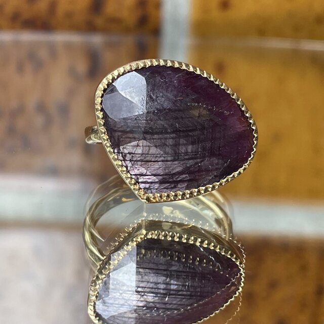 サファイア　チェックカット　ボリューミーな　シルバーSV925リング