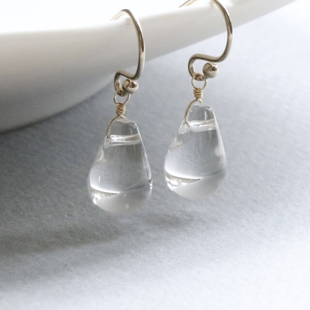 一粒ピアス　イヤリング 14Kgf 水晶ドロップ 一粒ピアス／イヤリング｜天然石クリスタル｜朝露