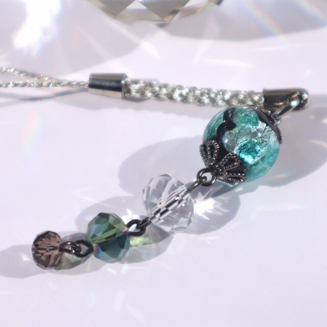 根付け ほたる玉 ストラップ 男女兼用 帯飾り 提物 光る とんぼ玉 メール便 送料無料 エメラルドグリーン