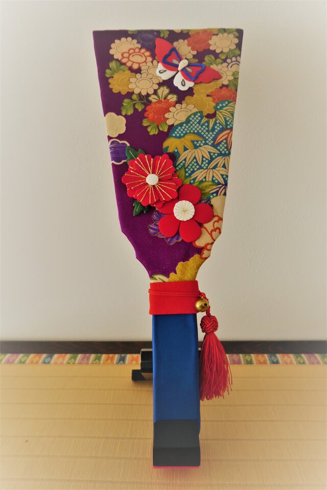 羽子板、押絵、蝶と花、スタンド付き