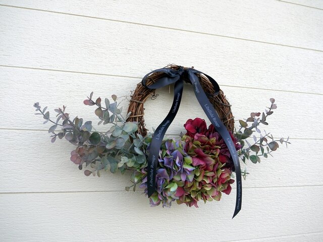 ユーカリとラムズイヤーのふわもこリース❀ ̊·* 　ユーカリ　紫陽花　リース ユーカリとラムズイヤーのふわもこリース❀ ̊·* ユーカリ 紫陽花