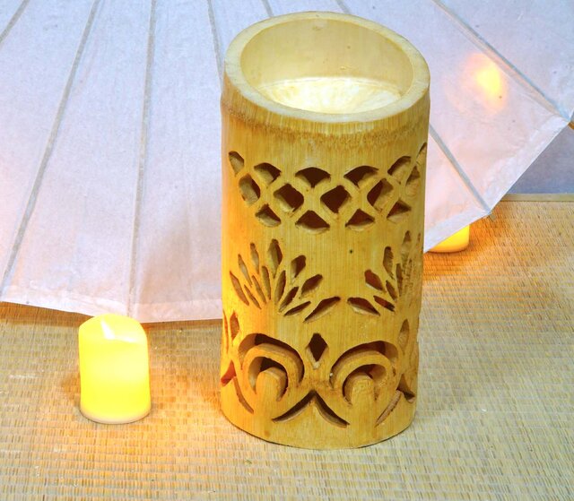 竹灯籠　竹灯り   　両面彫り 竹ランプシェイド 　〜〜森花火〜〜 竹灯籠 竹灯り ロウソクの揺らぎ 両面彫り 竹ランプシェイド 〜〜森