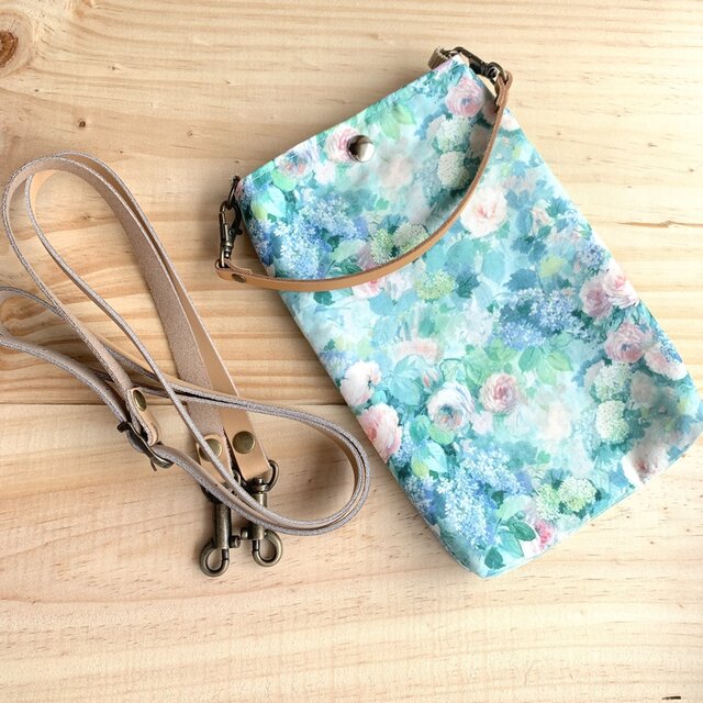 リバティ　スマホポーチ　持ち手/ショルダー　帆布裏地　本革ベルト＜Hampstead Summer＞ハムステッドサマー