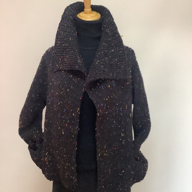 ツィード風イギリスゴム編みのニットジャケット