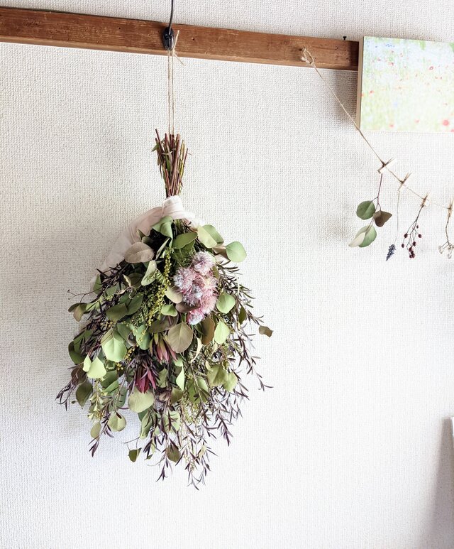 ユーカリ香る紫陽花とリューカデンドロンのリース　ドライフラワー ドライフラワーリース＊ユーカリ紫陽花＊ リース なぎのおみせ