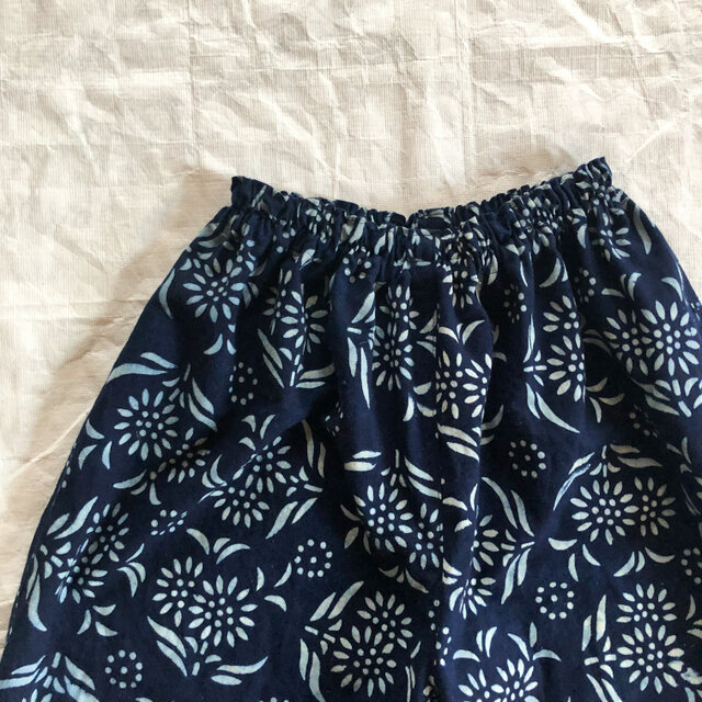 藍染 印花布のワイドパンツ ゆったりズボン | iichi 日々の