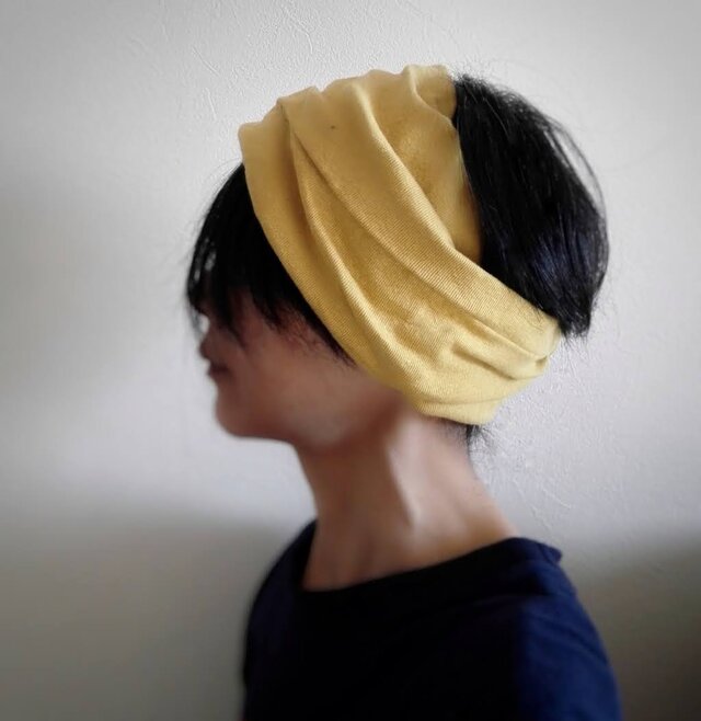ターバンなヘアバンド　マスタードニットワイド　送料無料