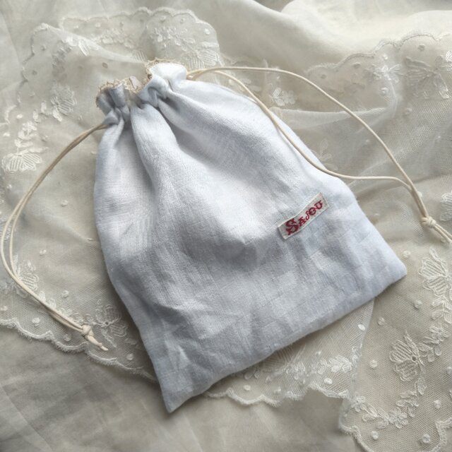 アンティークリネン*巾着ポーチ*フランス