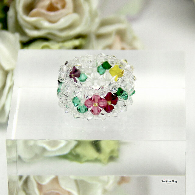 スワロ小花のリング【スワロ ビーズリング】《ビーズアクセサリー》