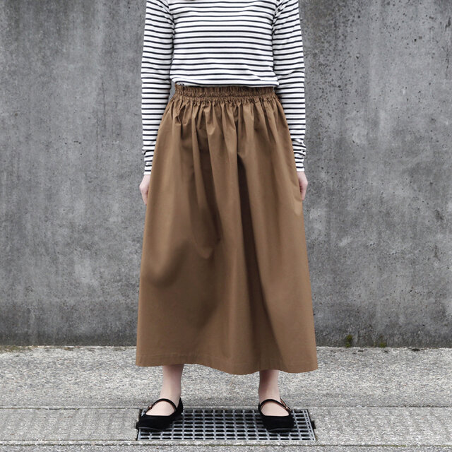 【即納】タイプライター ロングスカート（キャメル）ブラウン 大人カジュアル