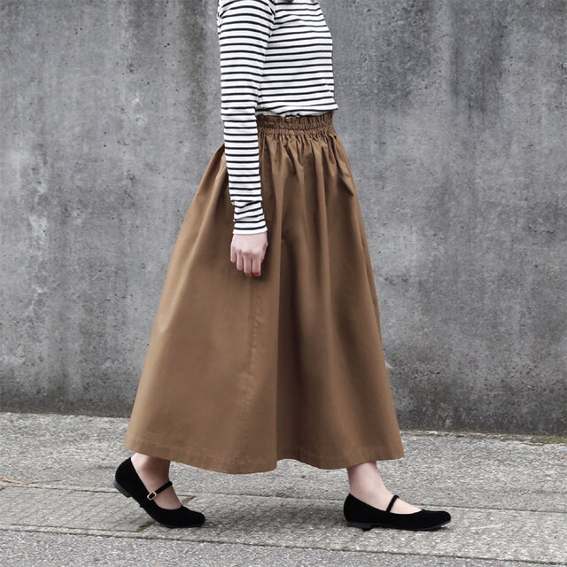 即納】タイプライター ロングスカート（キャメル）ブラウン 大人