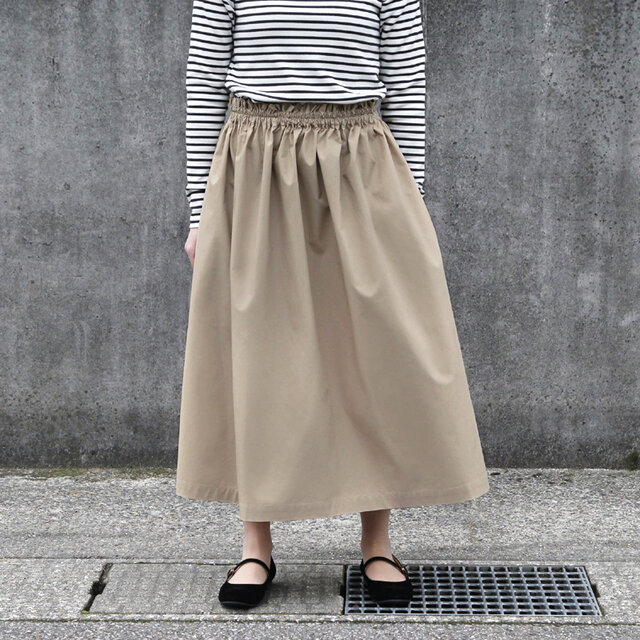即納】タイプライター ロングスカート（ベージュ）シンプル 大人