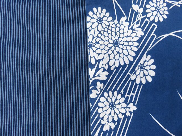 浴衣リメイク＊縞と花模様模様浴衣のパッチスカート（夏裏地付き