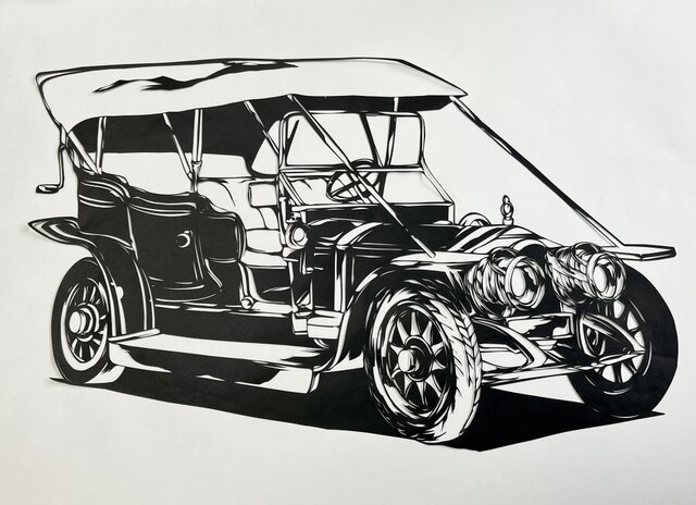 額装済み切り絵作品・車 | iichi 日々の暮らしを心地よくする