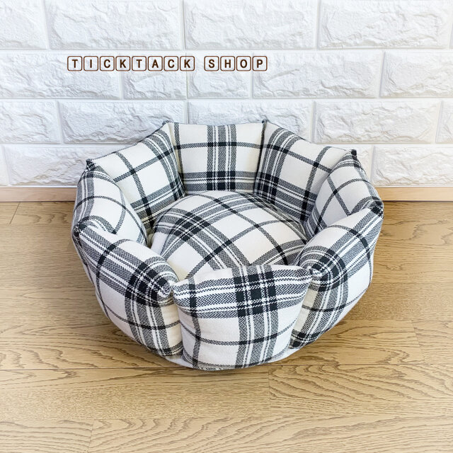 シンプルなペットベッドMサイズ(白チェック)