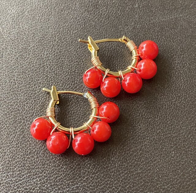 p095c【ルビー✧】象眼ピアス　K14 コート　赤　大粒　華やか　ゴージャス p095【ルビー✧】象眼ピアス K14 コート 赤 大粒 華やか ゴージャス